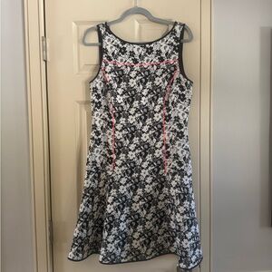 Banana Republic Black & White Floral Sleeveless Dress with Pink Piping